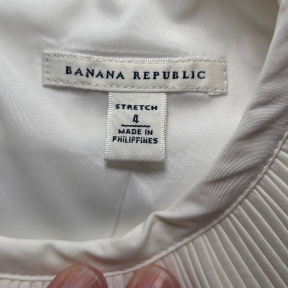 Banana Republic NWOT White Sleeveless Dress‎ 4 Pleated Neck Cotton Pockets - Picture 5 of 10